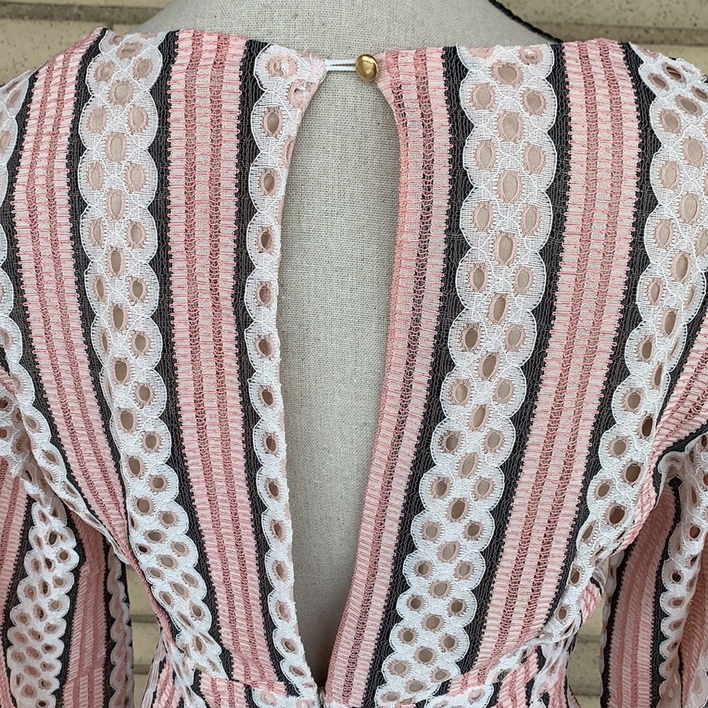 ❌DONATED❌Blush Pink Crochet Eyelets Striped Deep V Lined Dress - Picture 9 of 17